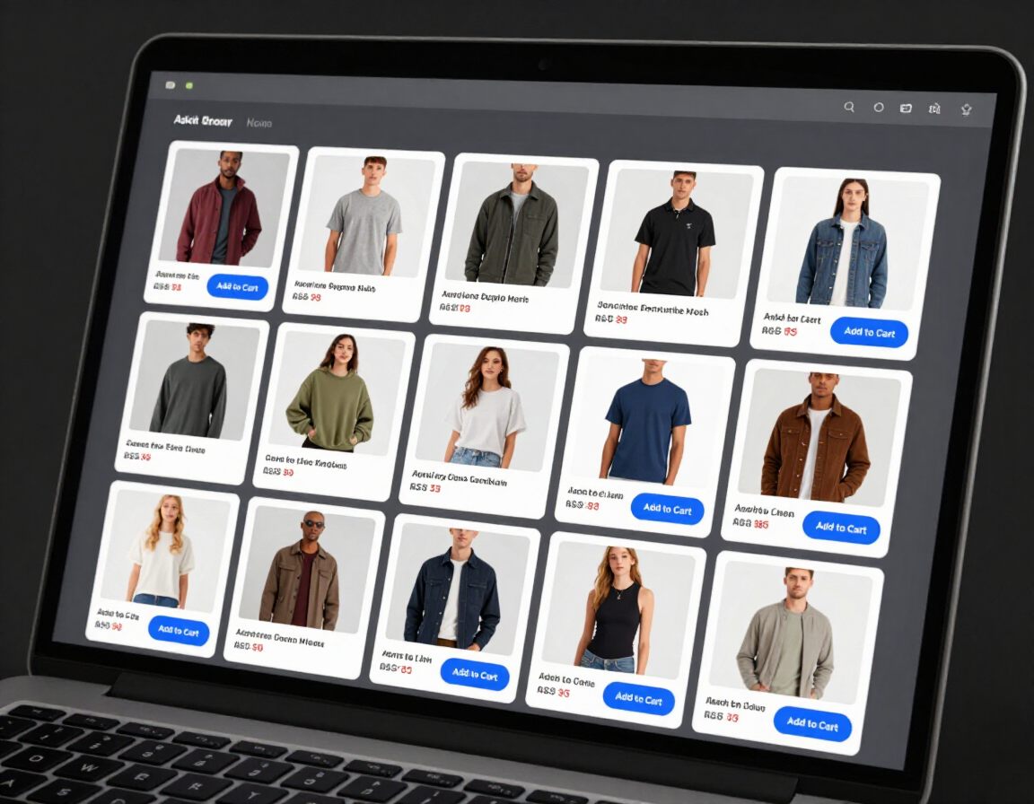 Ecommerce storefront UI mockup on laptop screen