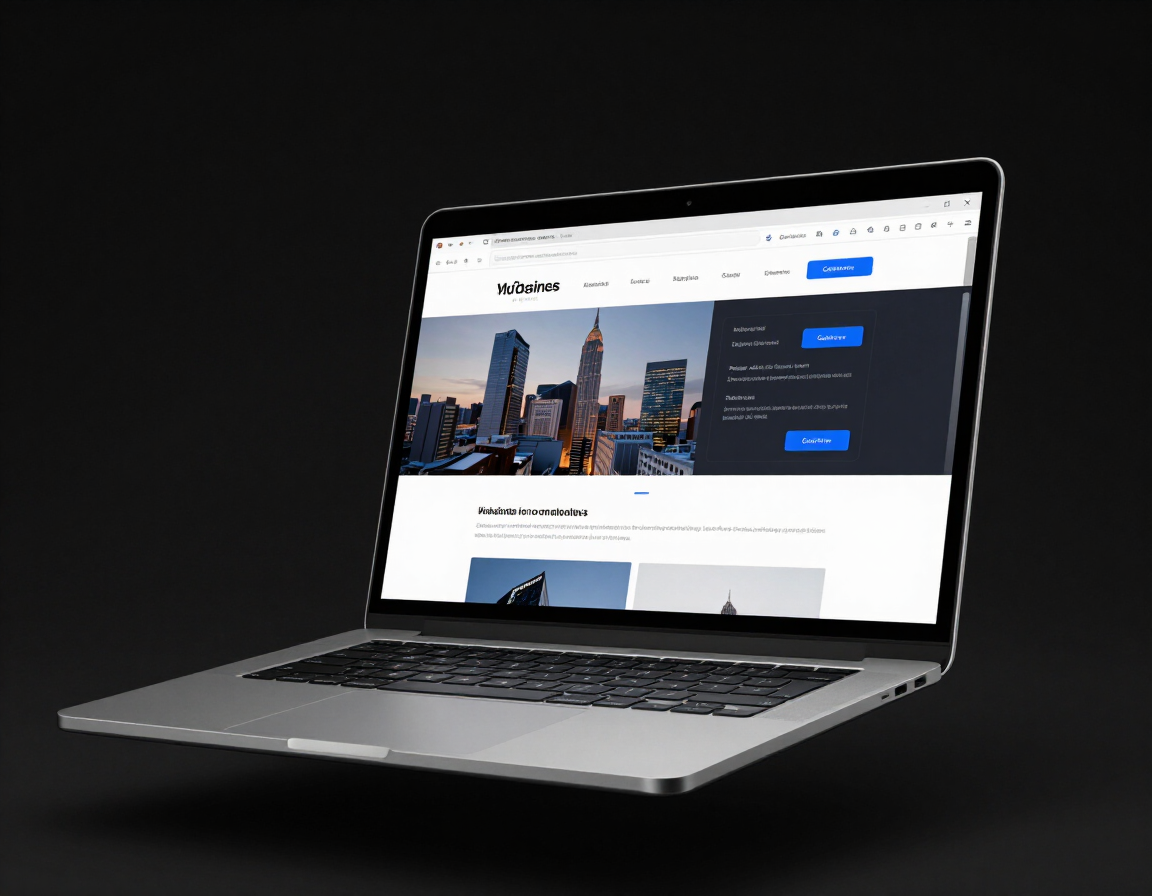 Kaboomasite website editor on a laptop showing a professional business homepage