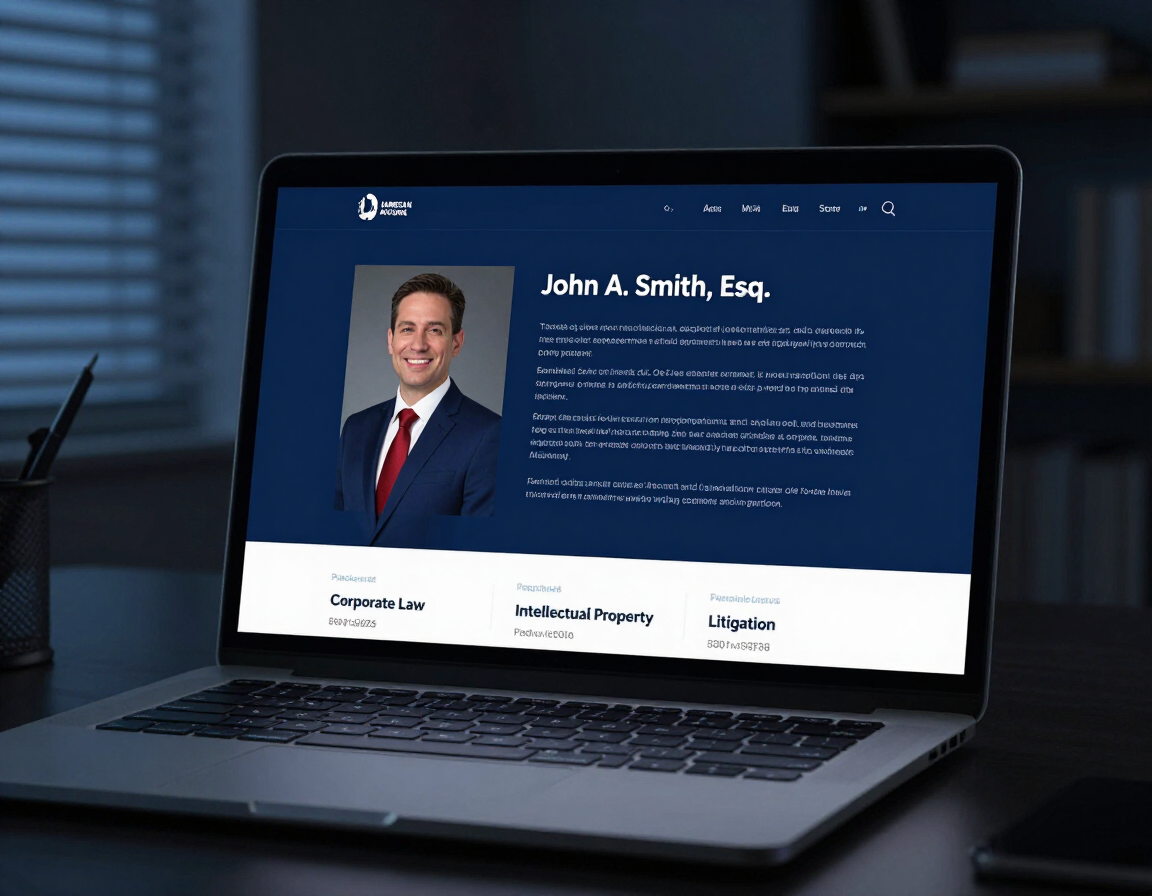 Professional bio page mockup on laptop