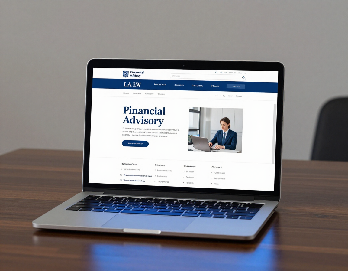 Professional law firm website displayed on a laptop in a professional office setting