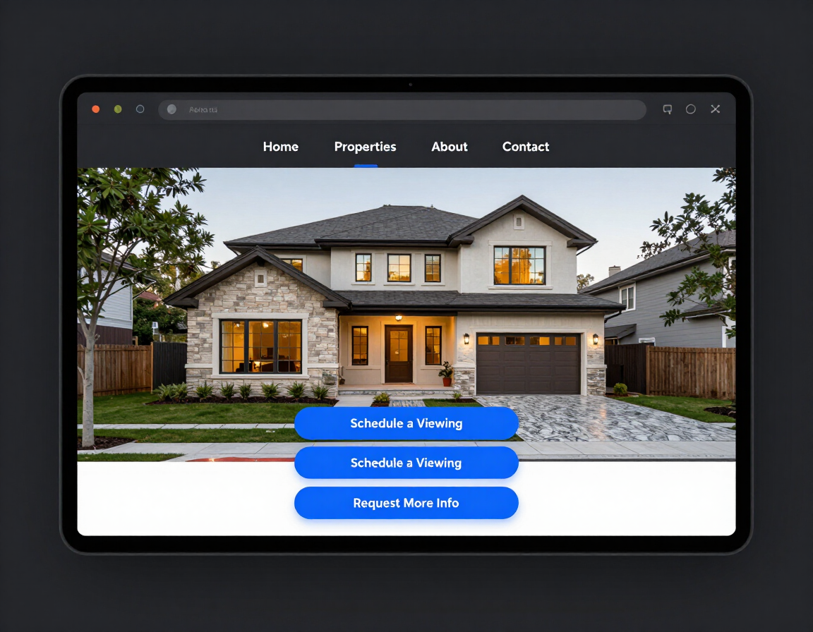 Real estate website browser mockup showing a property listing page