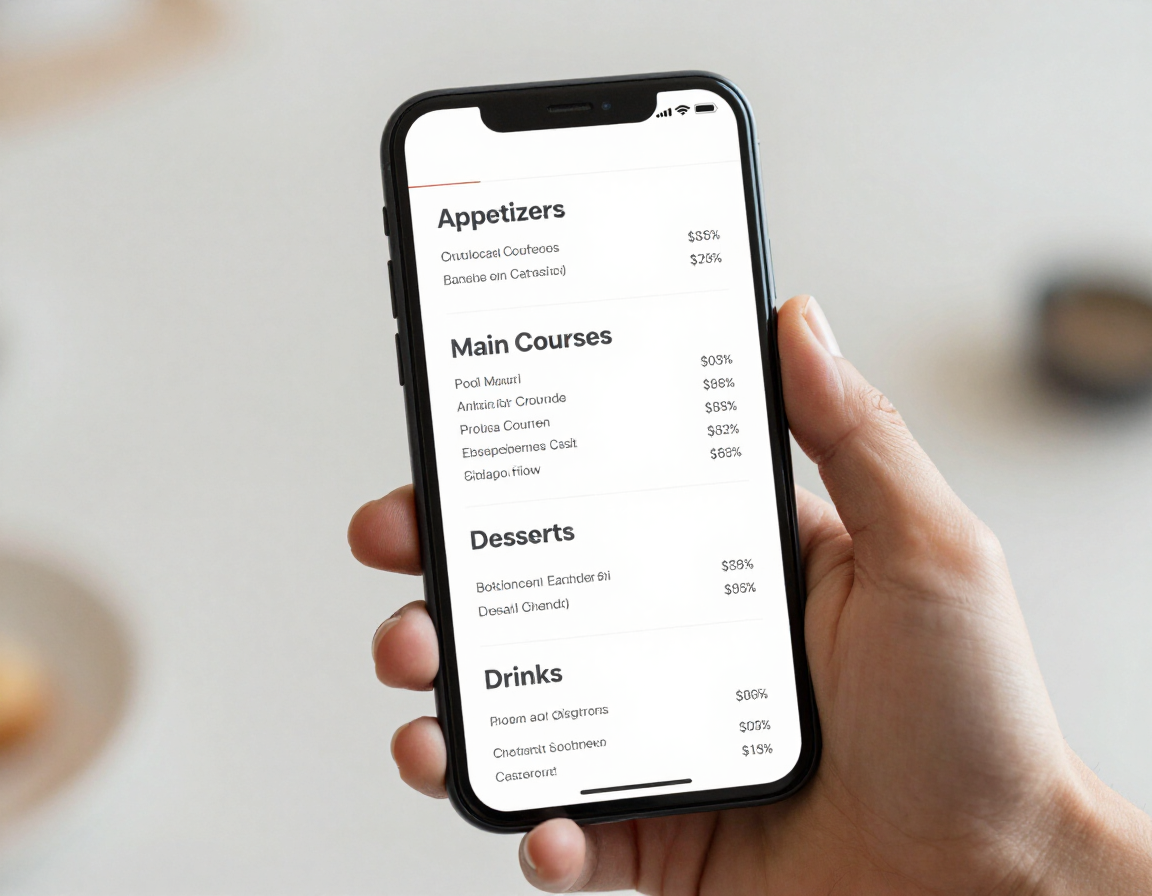 Restaurant website menu on mobile