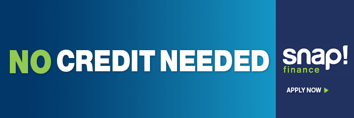 A blue sign that says no credit needed snap finance