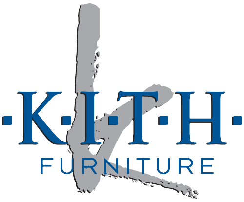 A blue and gray logo for kith furniture