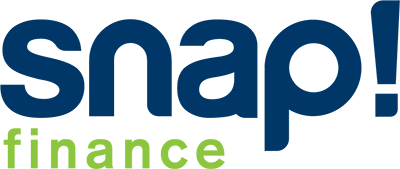 The snap finance logo is blue and green on a white background.