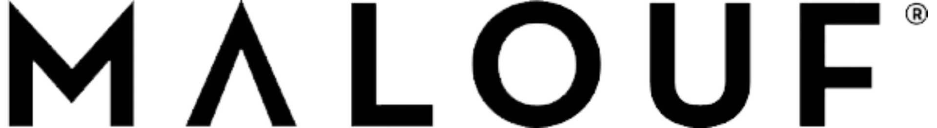 The word malouf is written in black and white on a white background.