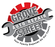 Grove Street Auto Repair logo with red and gray gear and wrench, plus slogan “Your Family Depends on Our Family.”