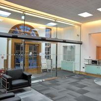 automatic doors in building lobby