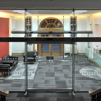automatic doors in building lobby