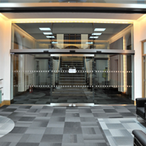 automatic doors in building lobby