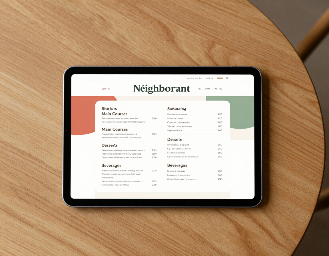 Restaurant menu website on a tablet