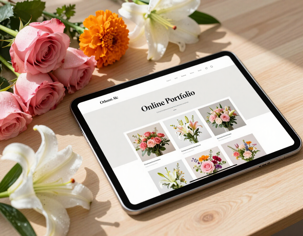 Florist portfolio website on a tablet