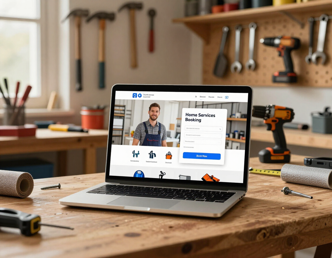 Home services booking website on a laptop