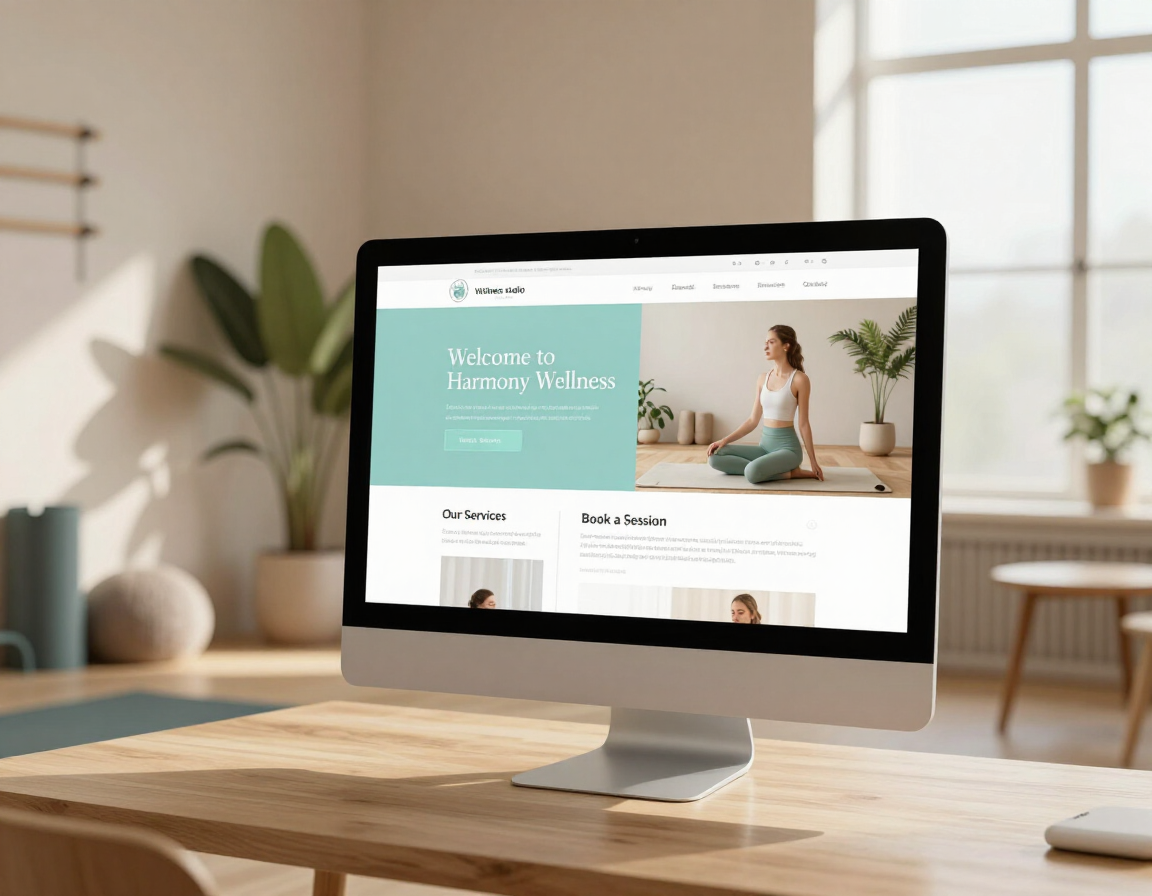 Wellness studio website on a desktop monitor