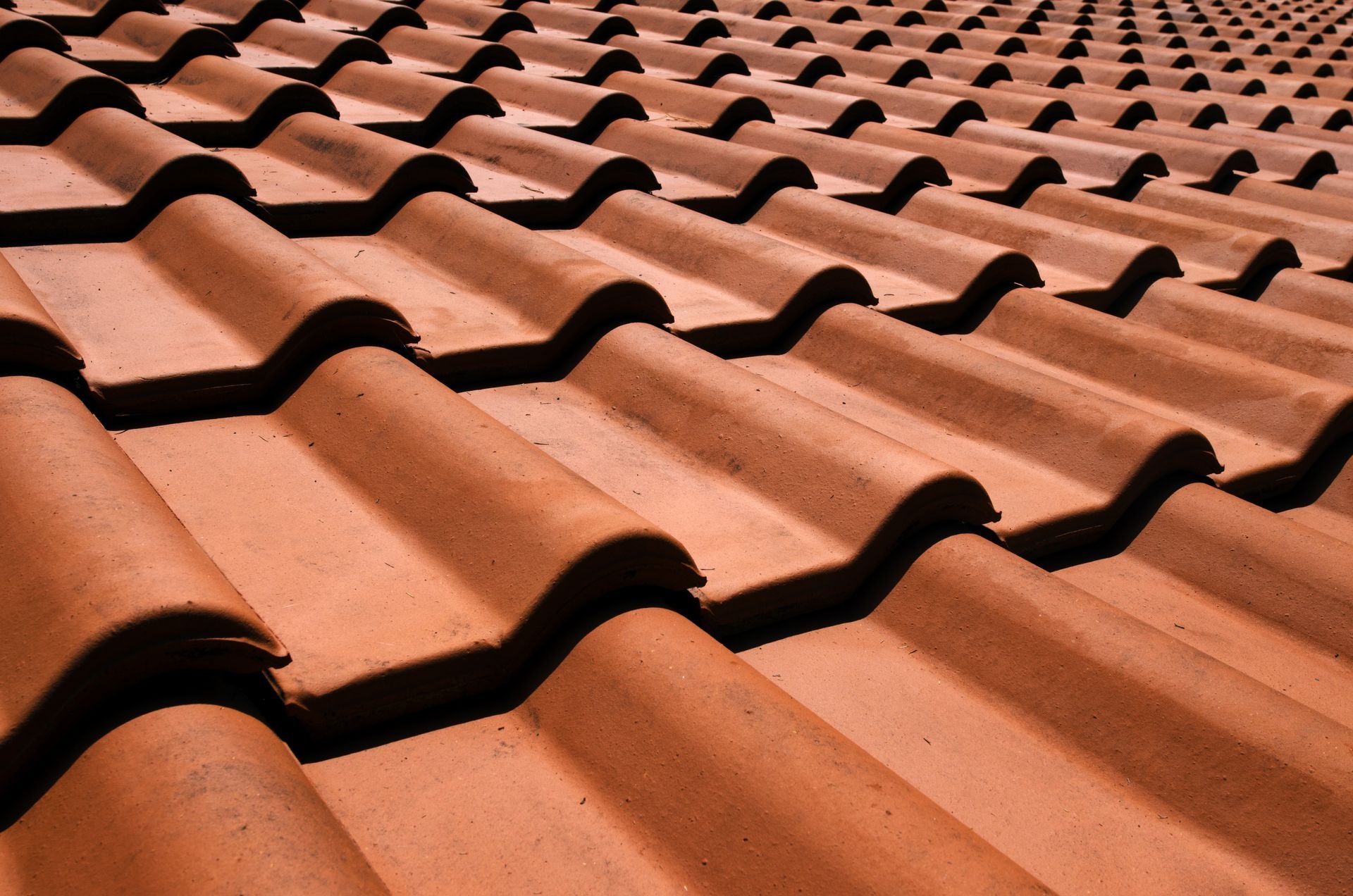 Terracotta roof tiles in a repeating pattern, viewed from above