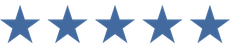 Five blue stars are lined up in a row on a white background.