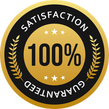 A gold and black satisfaction guaranteed stamp with laurel wreaths