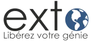 Un logo pour une entreprise appelée ext avec un globe au milieu