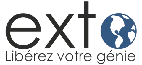 Un logo pour une entreprise appelée ext avec un globe au milieu