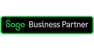 Le logo du partenaire commercial Sage est vert et noir.