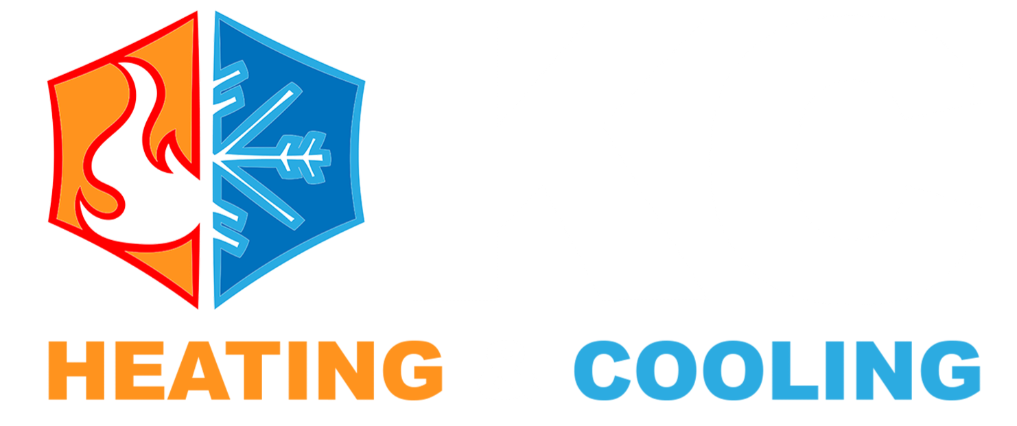 Logo with a hexagon split between a flame (heating) and a snowflake (cooling), with corresponding text.