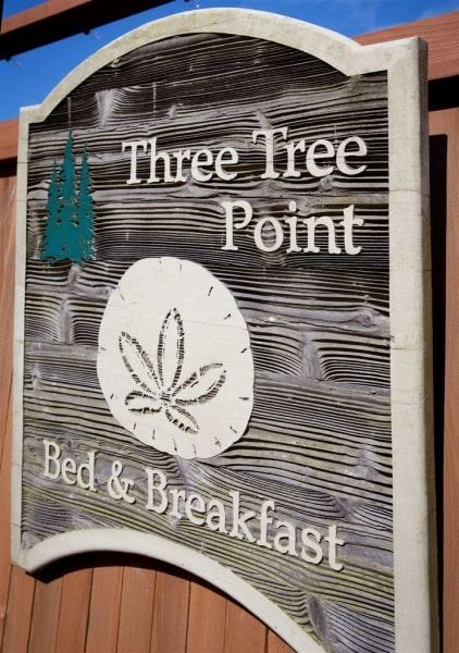 A sign for three tree point bed and breakfast