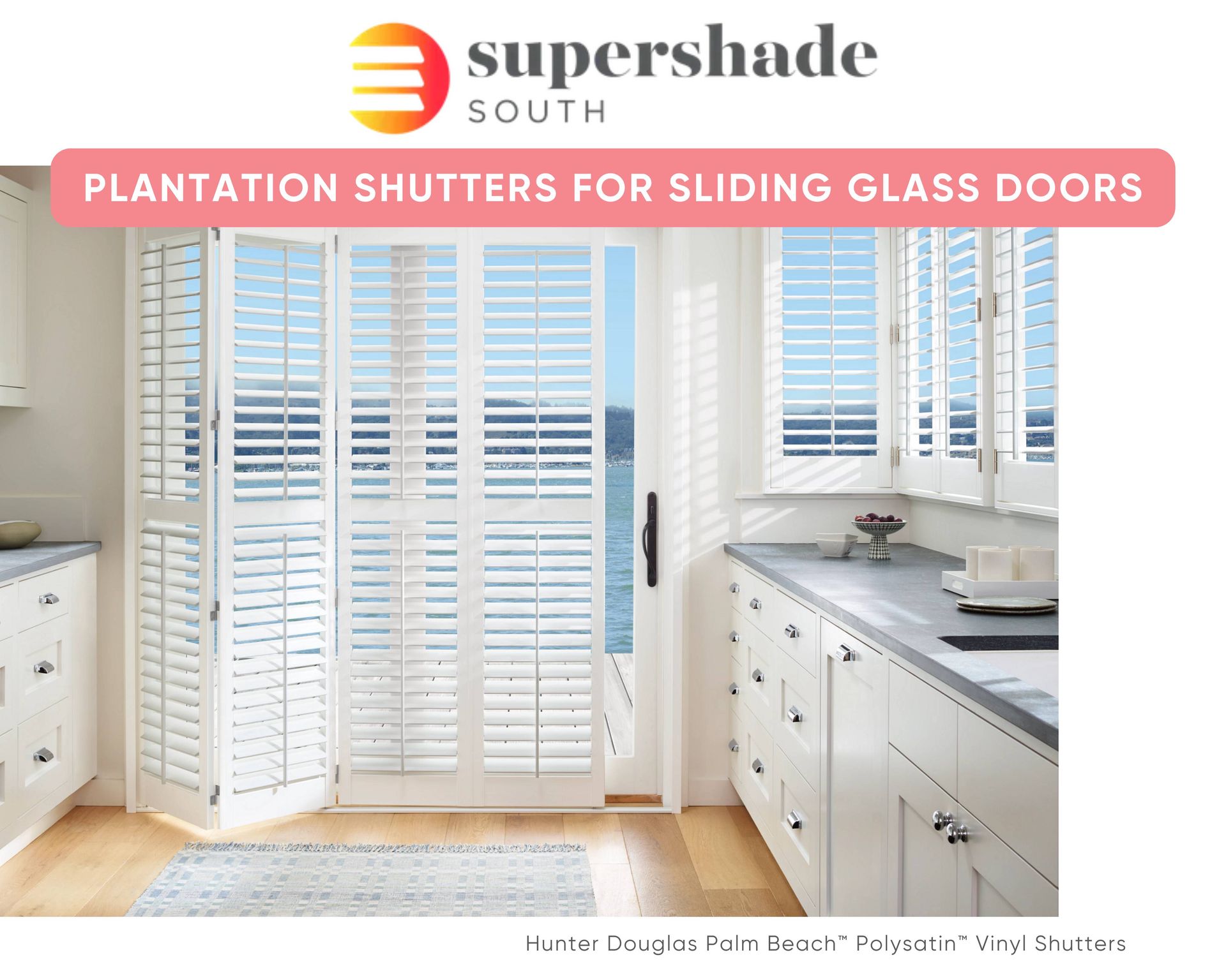 Hunter Douglas Palm Beach™ Polysatin™ Vinyl Shutters as kitchen sliding glass door shutters near Ft Lauderdale, Florida (FL)