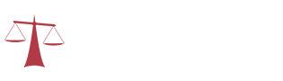 A red scale of justice on a white background.