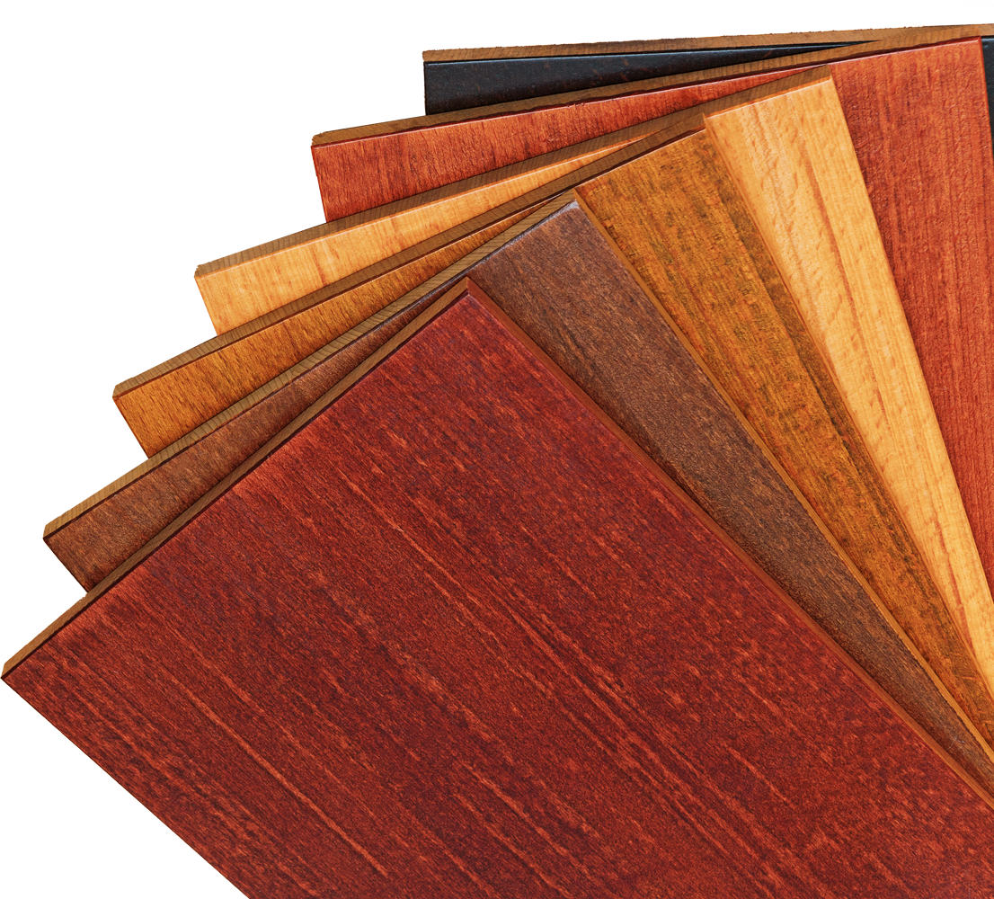 Wooden planks in various shades of brown and red, fanned out against a white background. Wooden planks in various shades of brown and red, fanned out against a white background.