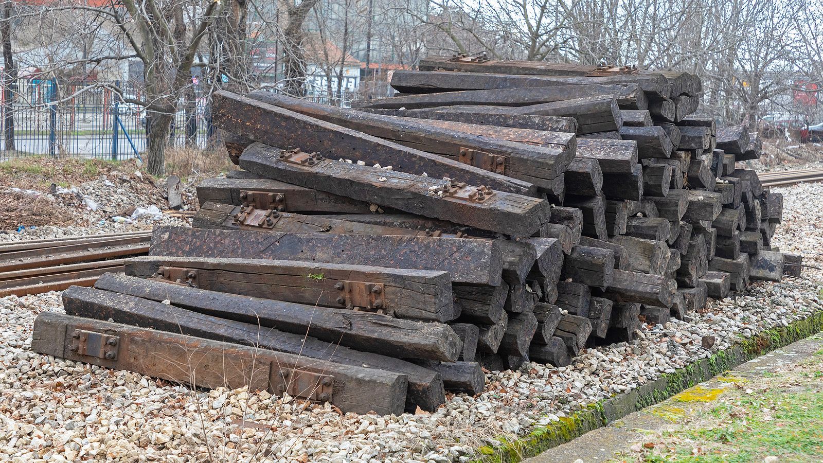 Pile of Old Wooden Railroad Ties