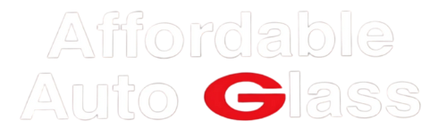 Affordable Auto Glass logo. White text on white background, red
