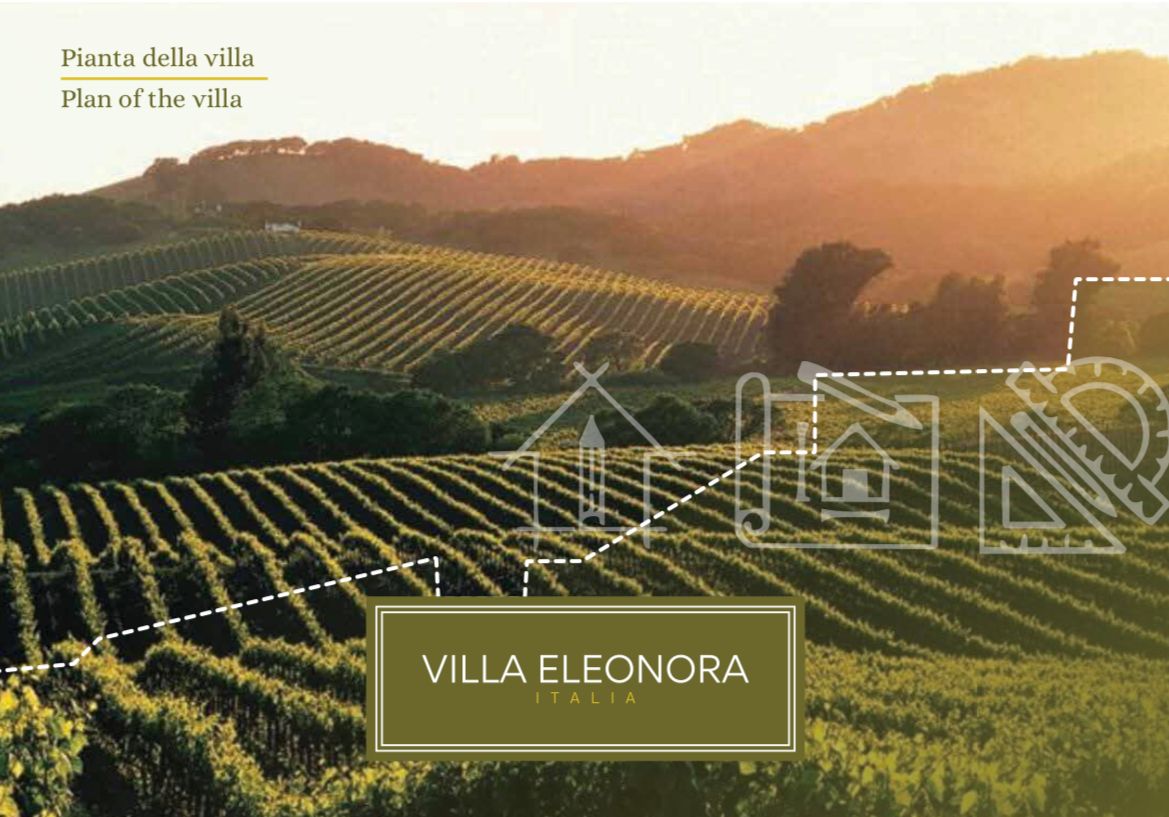 Vineyard landscape with architectural diagrams overlay, 