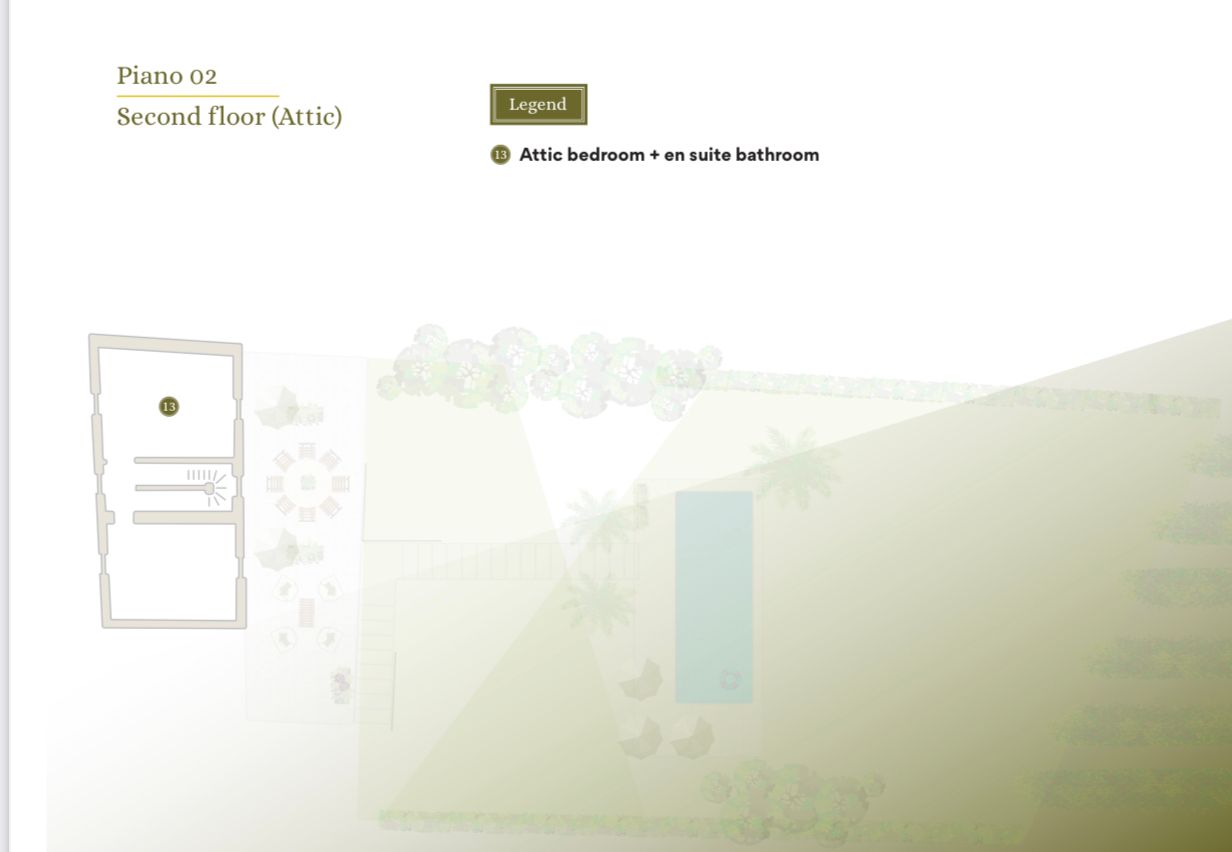 Second floor garden plan with trees and a rectangular pool.