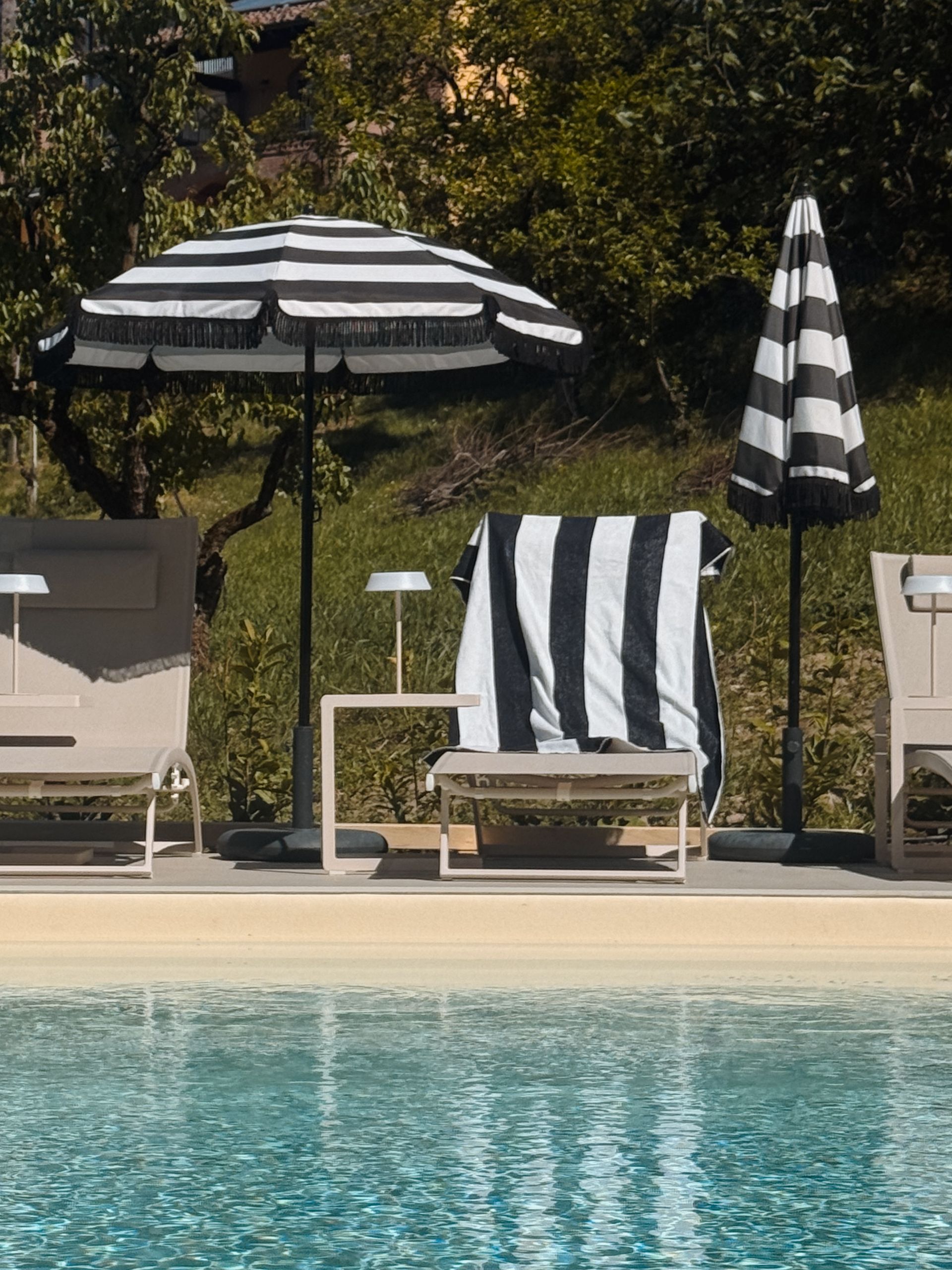 Parasol, stripes, outside, pool