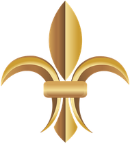 Gold fleur-de-lis symbol with shading against a white background.