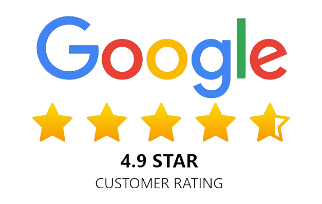Google logo with 4.9-star customer rating, displayed with five stars, one partially filled.