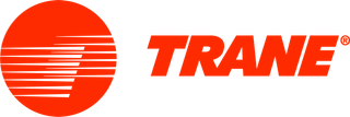 The Trane logo, featuring a red circle with horizontal white lines, and the name