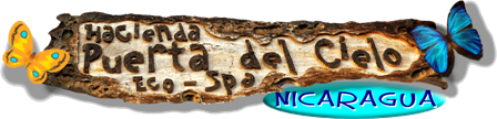 Hacienda Puerta del Cielo logo with butterfly illustrations and “Nicaragua” text
