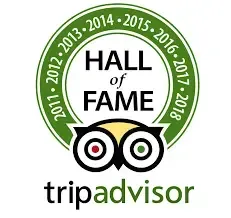 Tripadvisor Hall of Fame badge with green laurel and years 2011–2018