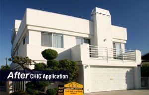 A white house with a sign that says after chic application