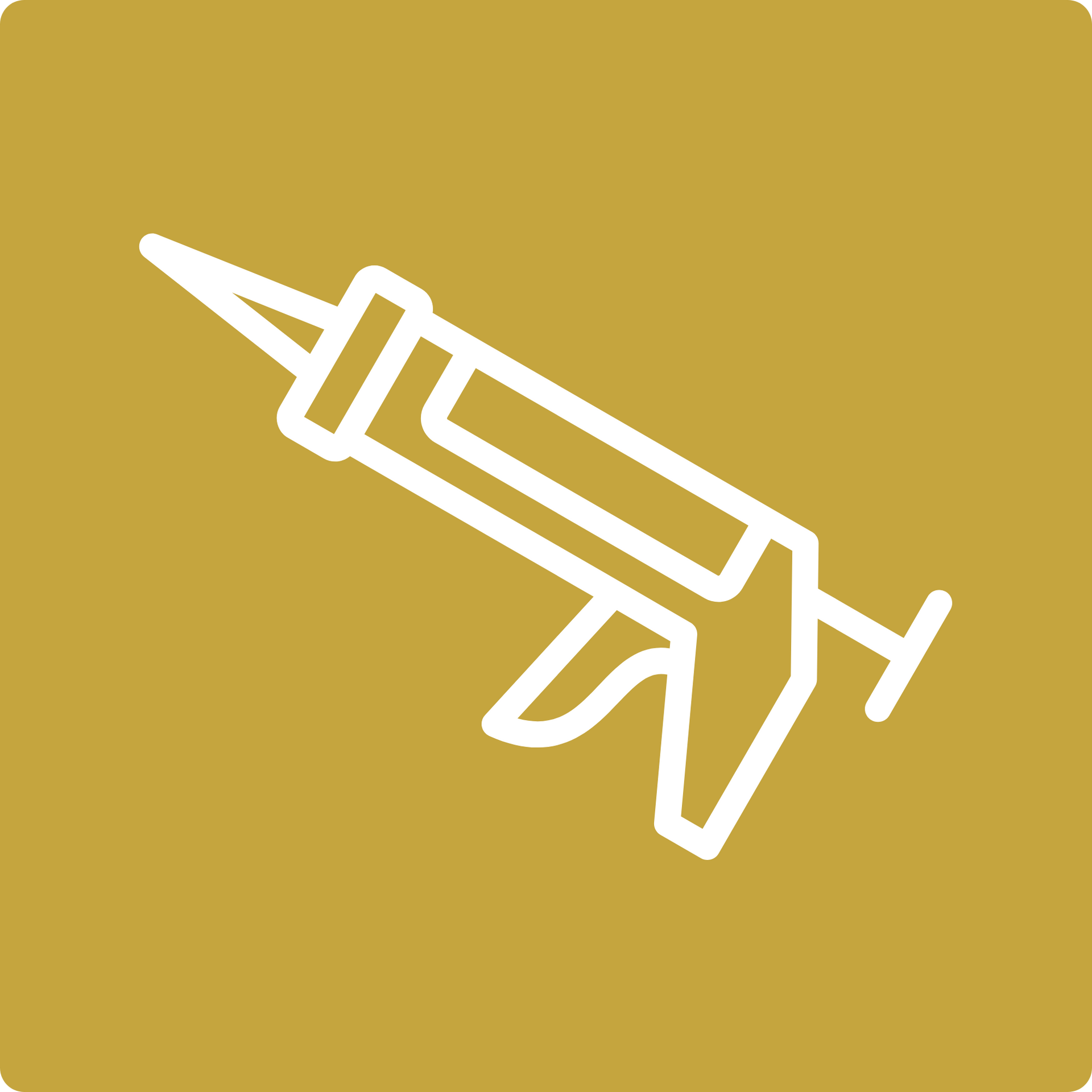 White line drawing of a stapler on a mustard yellow background
