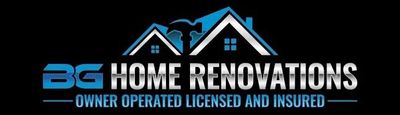 BG Home Renovations logo with blue house roof graphic and &ldquo;Owner Operated Licensed and Insured&rdquo; text