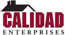 CALIDAD ENTERPRISES logo with black roofline and red and black text