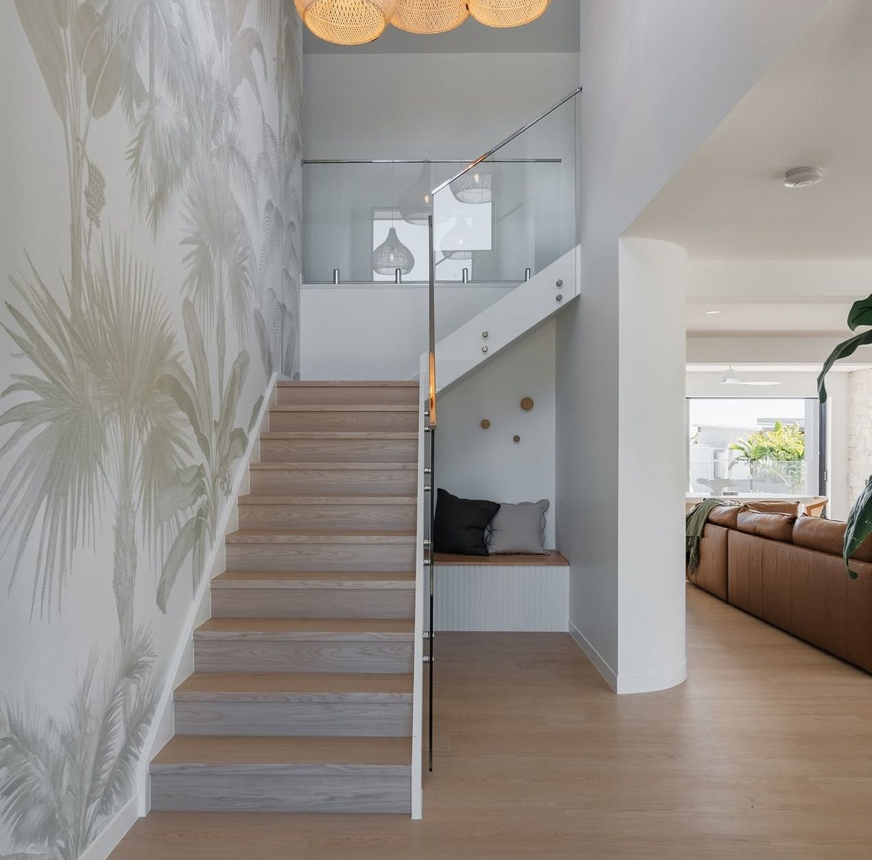 Staircase in a modern home with light wood steps — Totally Flooring Gold Coast In Bundall, QLD