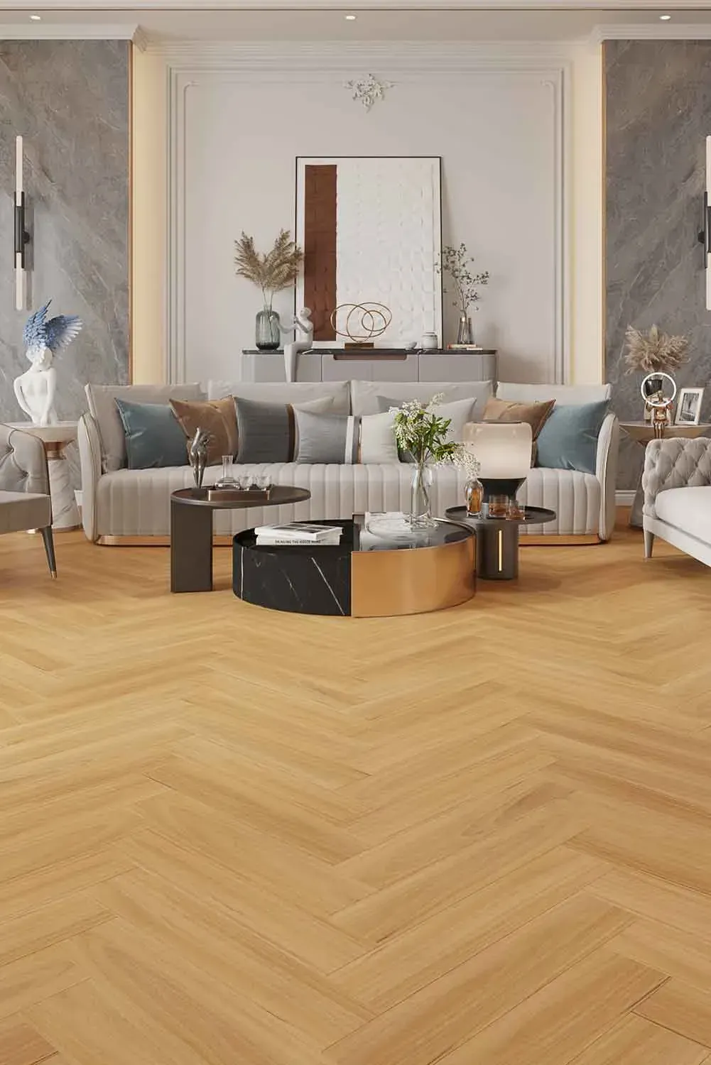 Elegant 9.5mm Hybrid Herringbone Flooring Natural Blackbutt — Totally Flooring Gold Coast In Bundall, QLD