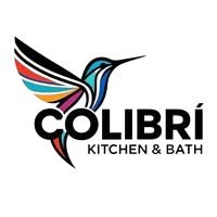 Logo for Colibr&iacute; Kitchen & Bath with a stylized hummingbird in colorful wings and the brand name.