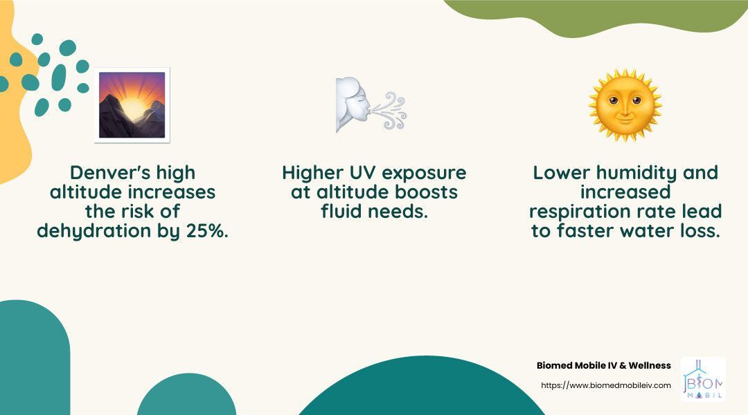 Denver 's high altitude increases the risk of dehydration by 29%.