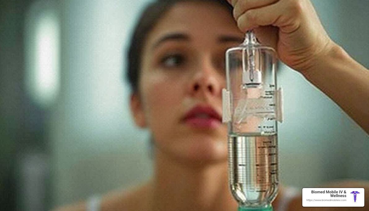A woman is holding a syringe with liquid in it.