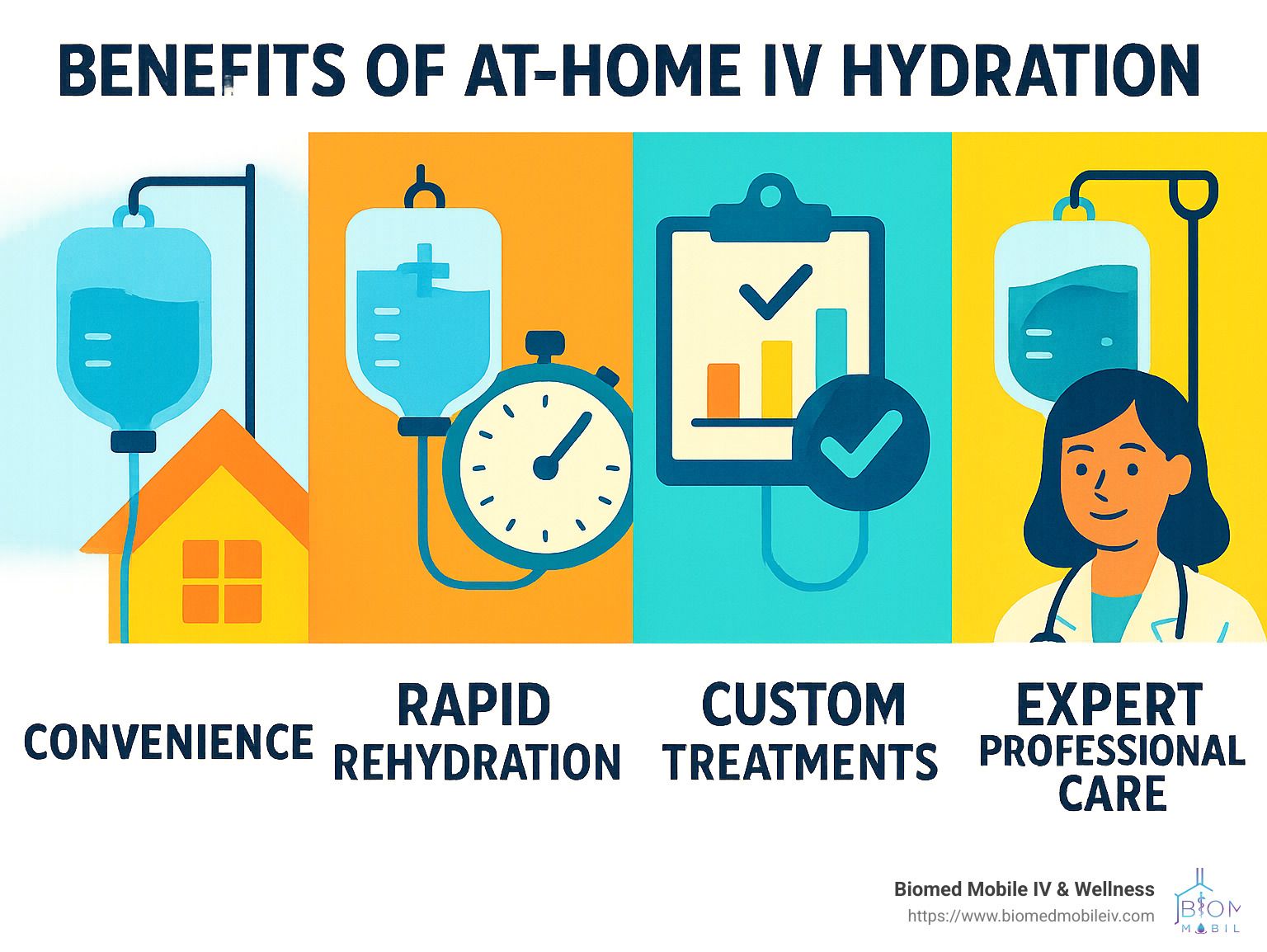 A poster showing the benefits of at-home iv hydration.