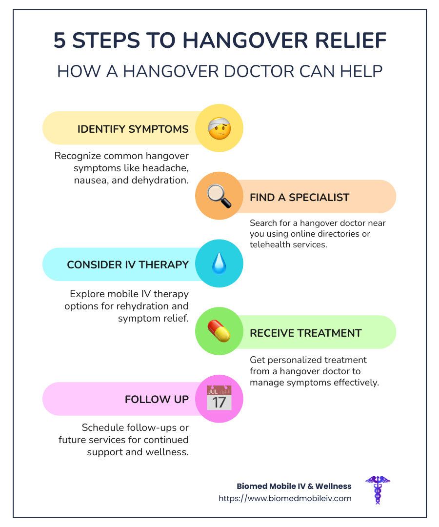 A poster explaining how a hangover doctor can help.